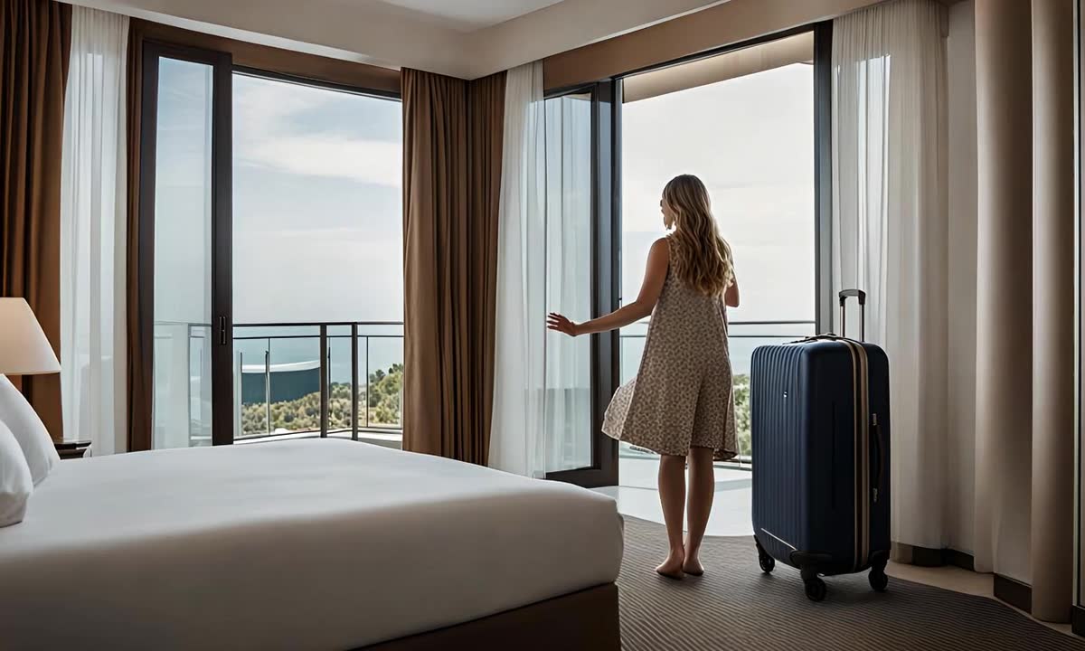Guest opening a premium vacation home balcony view